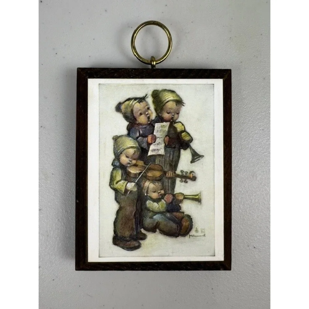 Vintage Hummel Art Products Wood Plaque Children Musicians Wall Hanging 3x4